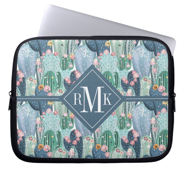 Monogram | Soft Patel Cactus Pattern Laptop Sleeve (Front)