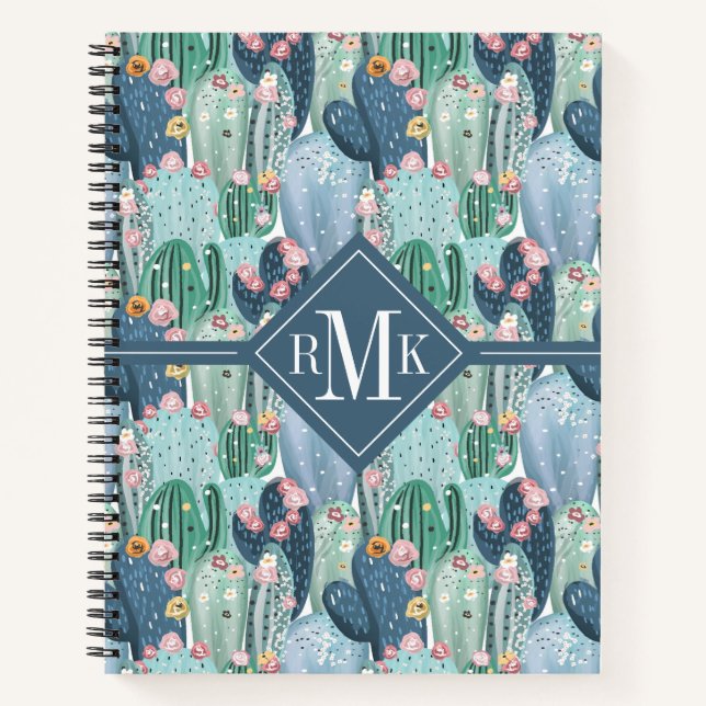 Monogram | Soft Patel Cactus Pattern Notebook (Front)