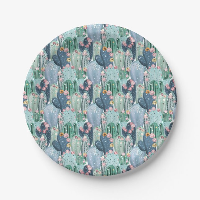 Monogram | Soft Patel Cactus Pattern Paper Plate (Front)