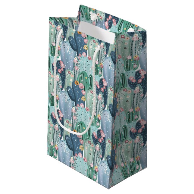 Monogram | Soft Patel Cactus Pattern Small Gift Bag (Front Angled)