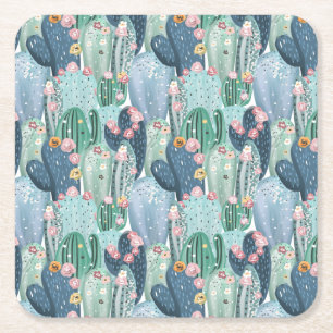 Monogram   Soft Patel Cactus Pattern Square Paper Coaster