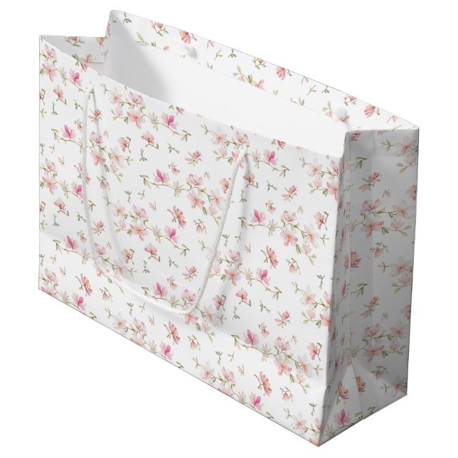 Monogram | Soft Pink Watercolor Flower Pattern Large Gift Bag (Front Angled)