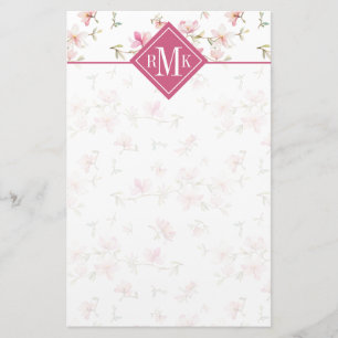 Monogram Soft Pink Watercolor Flower Stationery