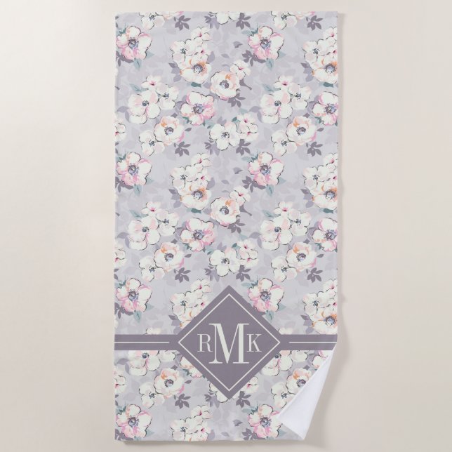 Monogram | Soft Pink Watercolor Pattern Beach Towel (Front)