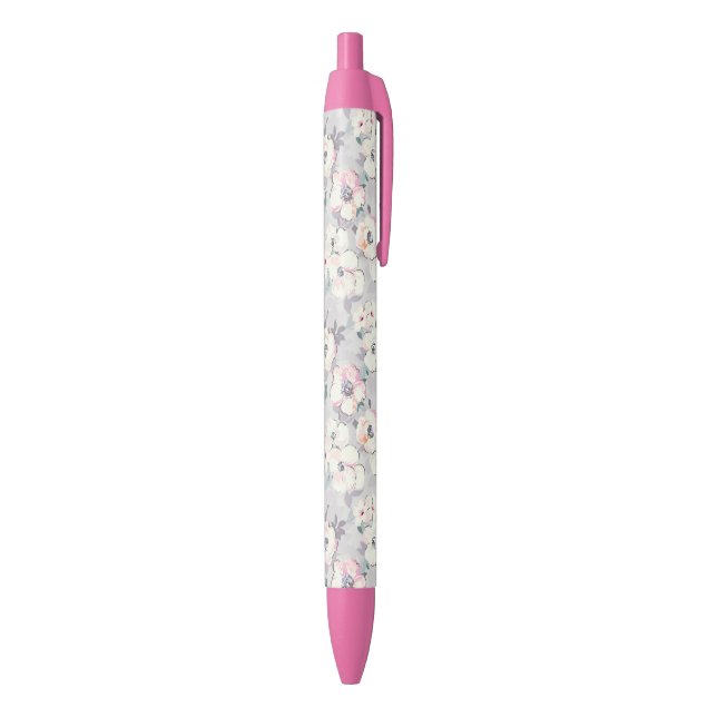 Monogram | Soft Pink Watercolor Pattern Black Ink Pen (Bottom (Vertical))