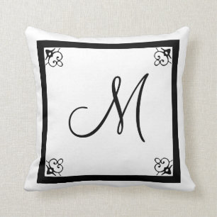 MONOGRAM solid Black and white add instagram photo Cushion