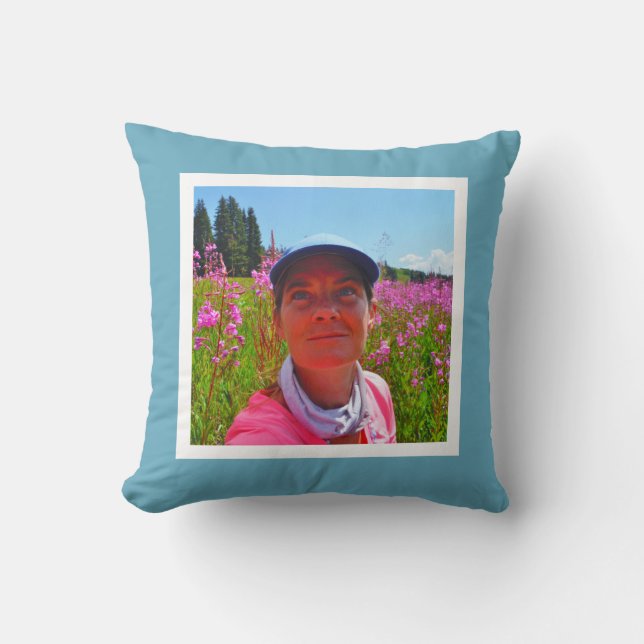 MONOGRAM solid blue custom, add instagram photo Cushion (Front)