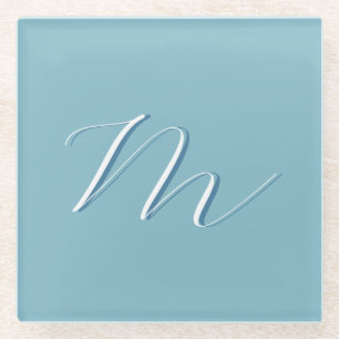 Monogram Solid Blue Pastel Minimalist Professional Glass Coaster
