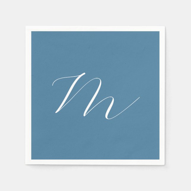 Monogram Solid Blue Pastel Minimalist Professional Napkin (Front)