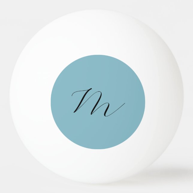 Monogram Solid Blue Pastel Minimalist Professional Ping Pong Ball (Front)