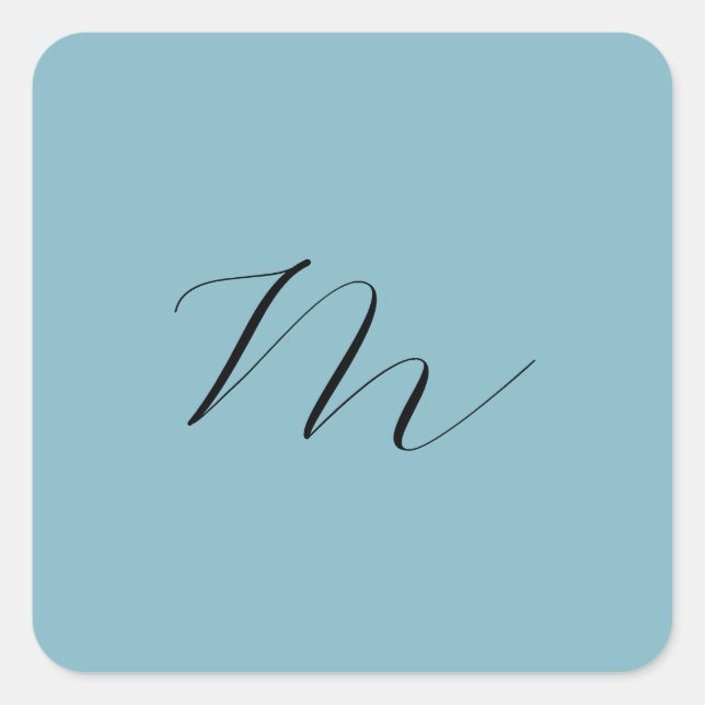 Monogram Solid Blue Pastel Minimalist Professional Square Sticker (Front)