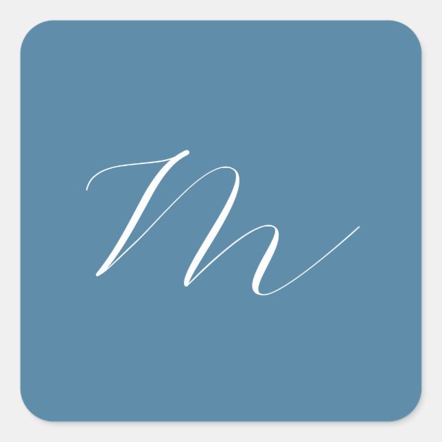 Monogram Solid Blue Pastel Minimalist Professional Square Sticker (Front)