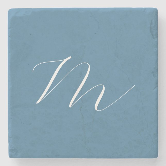 Monogram Solid Blue Pastel Minimalist Professional Stone Coaster (Front)