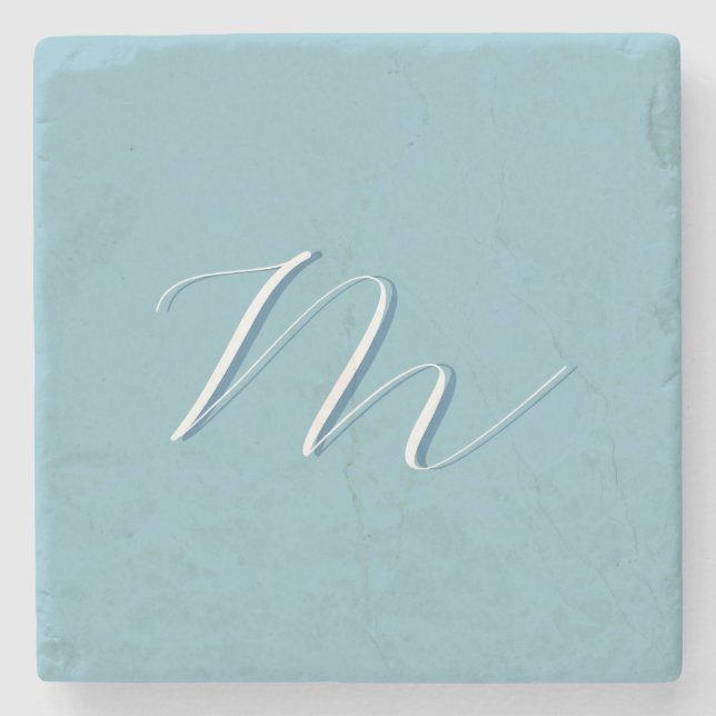 Monogram Solid Blue Pastel Minimalist Professional Stone Coaster (Front)
