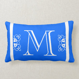 MONOGRAM solid bright sky Blue coloured custom Lumbar Cushion