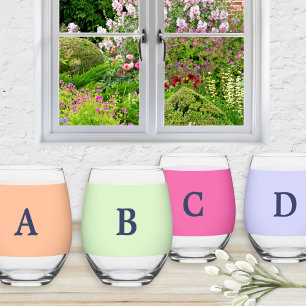 Monogram Solid Colours Elegant Modern Set of 4 Stemless Wine Glass