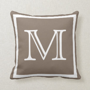 MONOGRAM Solid dark beige  Tan taupe plain pillow
