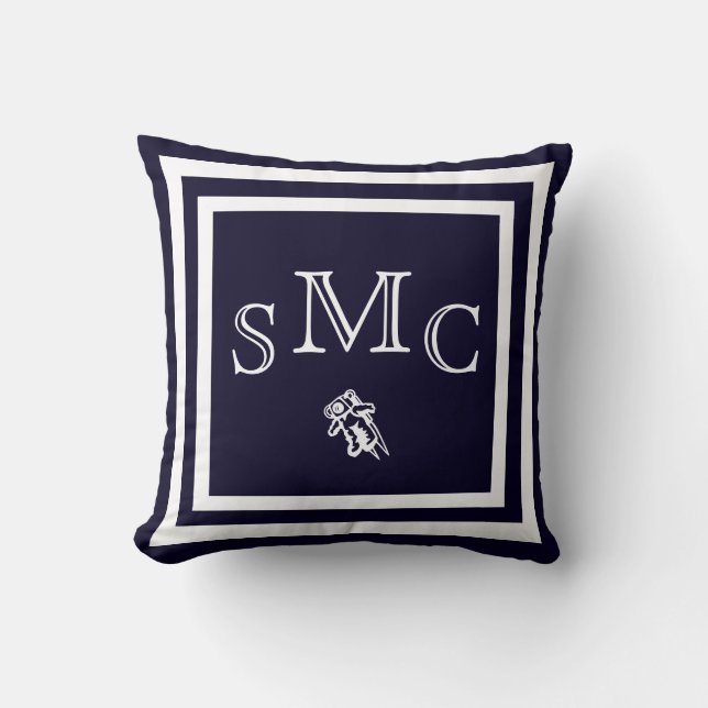 MONOGRAM Solid dark blue plain pillow (Front)
