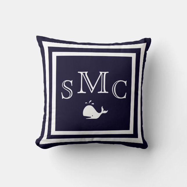 MONOGRAM Solid dark blue plain pillow (Front)