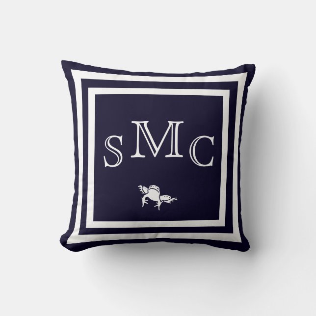 MONOGRAM Solid dark blue plain pillow (Front)