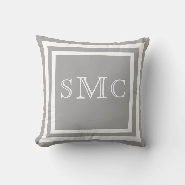 MONOGRAM Solid light grey white plain pillow (Front)