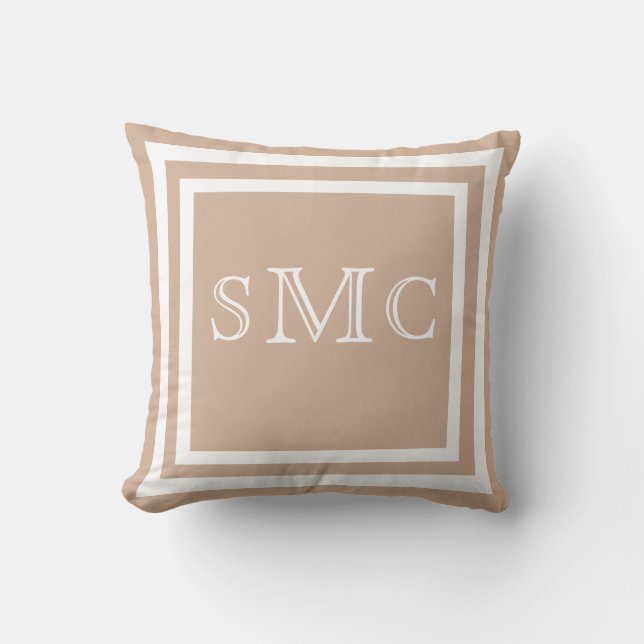 MONOGRAM Solid nuetral taupe white plain pillow (Front)