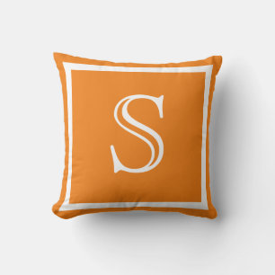 MONOGRAM Solid Orange white script plain coloured Cushion