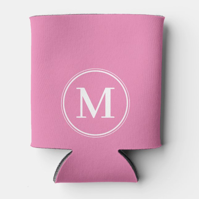 Monogram Solid Pink Colour  Can Cooler (Front)