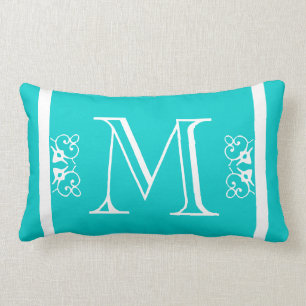 MONOGRAM solid Teal Blue coloured custom Lumbar Cushion