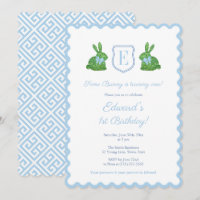 Monogram Some Bunny Is One Boy 1st Birthday Party