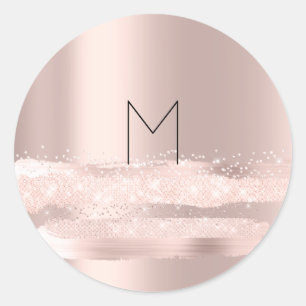 Monogram Spark Rose Blush Initials Name Round Classic Round Sticker
