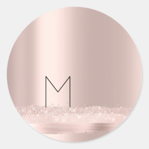Monogram Spark Rose Blush Initials Name Strokes Classic Round Sticker