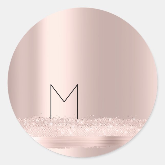 Monogram Spark Rose  Blush Initials Name Strokes Classic Round Sticker (Front)