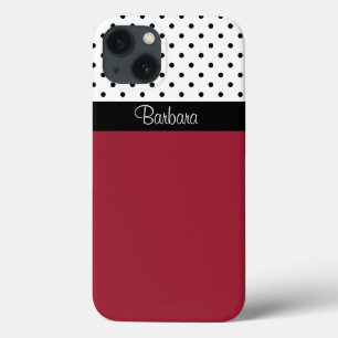 Monogram Spicy Red, Black White Dots Colour Block iPhone 13 Case