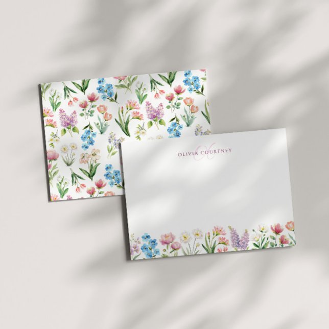 Monogram Spring Floral Wildflowers  Card (Creator Uploaded)