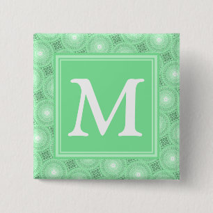 Monogram spring green circles pattern 15 cm square badge
