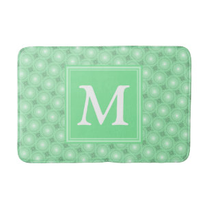 Monogram spring green circles pattern bath mat