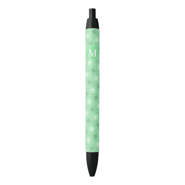Monogram spring green circles pattern black ink pen (Front Vertical)