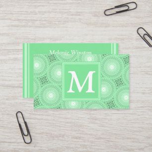 Monogram spring green circles pattern business card