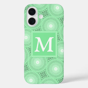 Monogram spring green circles pattern iPhone 16 case