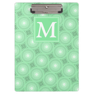 Monogram spring green circles pattern clipboard