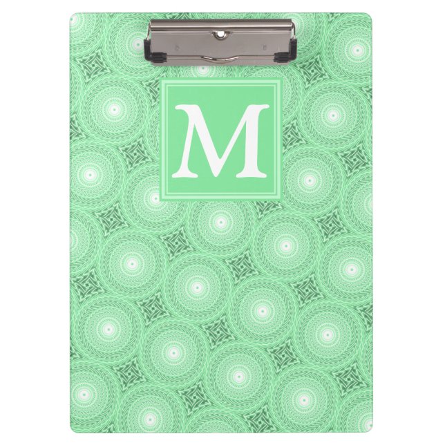 Monogram spring green circles pattern clipboard (Front)