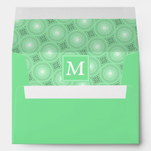 Monogram spring green circles pattern envelope