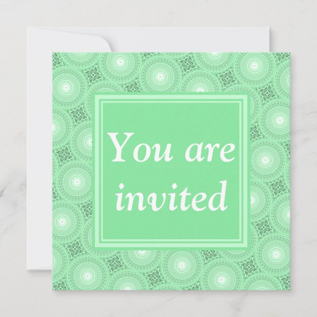 Monogram spring green circles pattern invitation (Front)