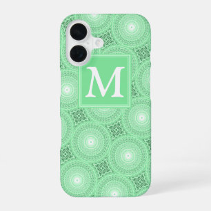 Monogram spring green circles pattern iPhone 16 case