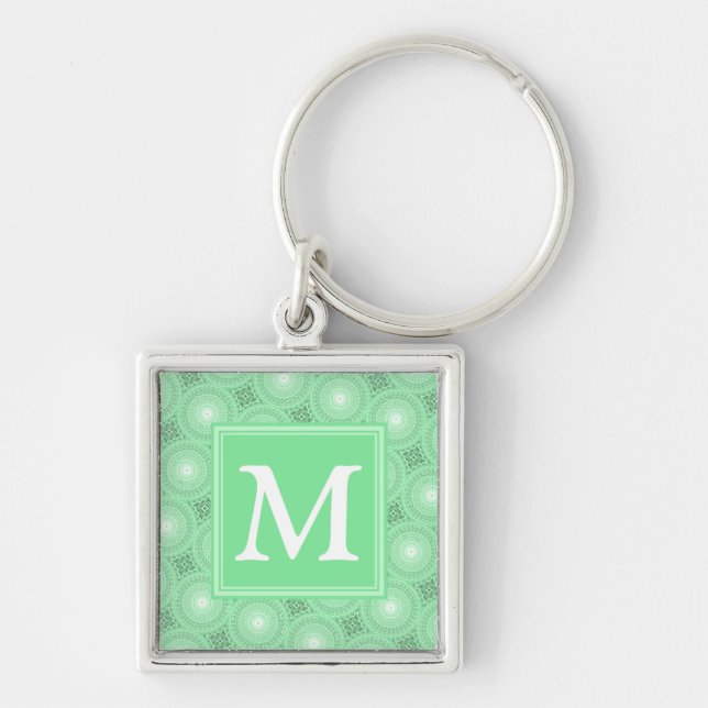 Monogram spring green circles pattern key ring (Front)