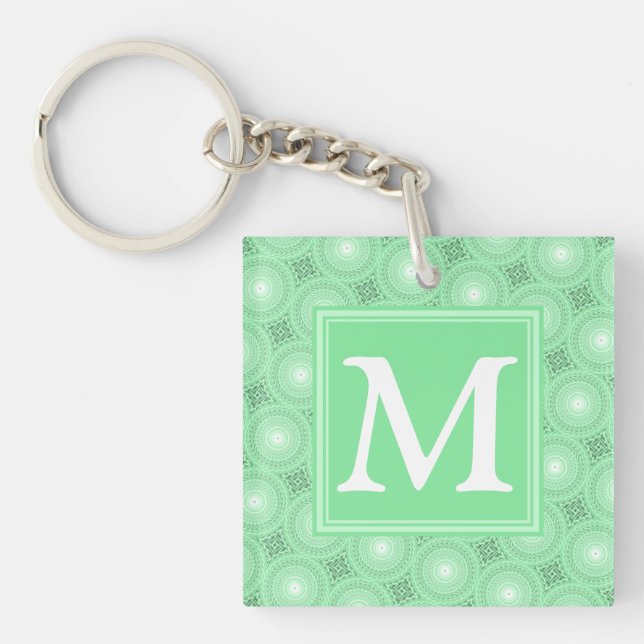 Monogram spring green circles pattern key ring (Front)