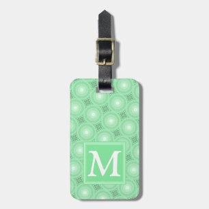 Monogram spring green circles pattern luggage tag
