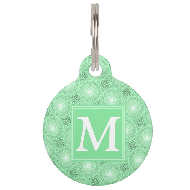Monogram spring green circles pattern pet tag (Front)