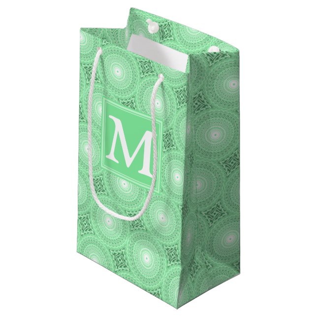 Monogram spring green circles pattern small gift bag (Front Angled)